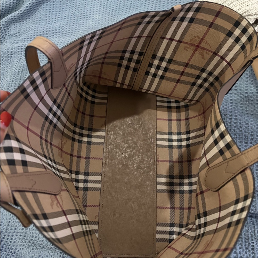 Burberry Tan and Black Checkered Tote